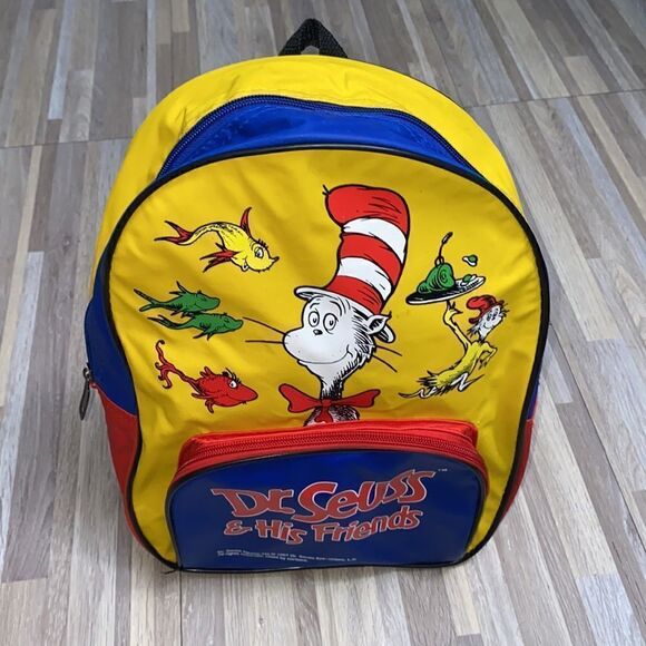Dr. Seuss cat in the hat vintage color block medium small kid size backpack 90s - Picture 8 of 8